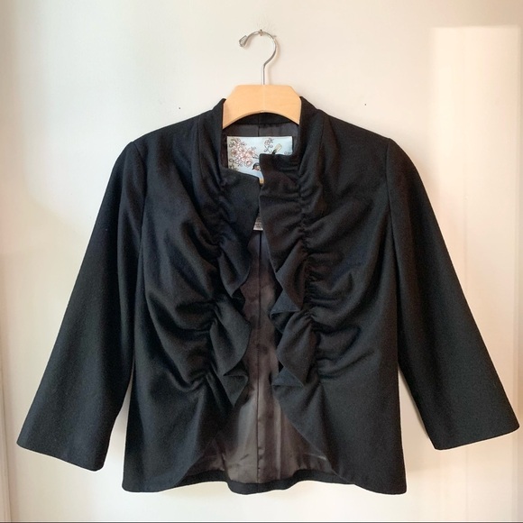 Tabitha Wool Blend Open Front Black Blazer Size 8 - Picture 1 of 9